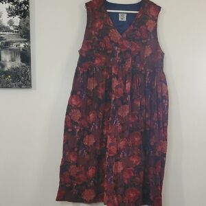 Vintage 80's Laura Ashley Corduroy Floral Sleeveless Jumper Dress Size 14